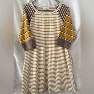 Umgee Yellow and Brown Striped Casual Dress With Pockets